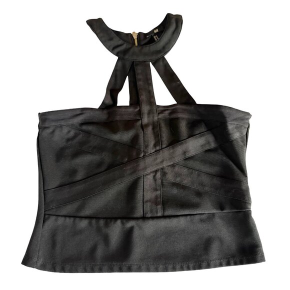 H&M Black Crisscross Halter Bandage Bustier Top with Exposed Back Zip – Size M - Picture 1 of 4